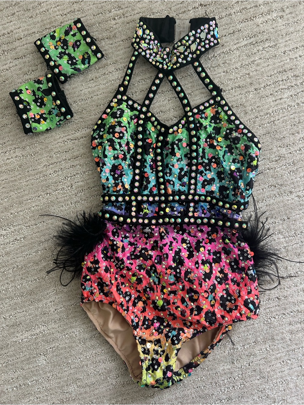 Glamour Multicolor Sequin Leopard Print Dance Costume